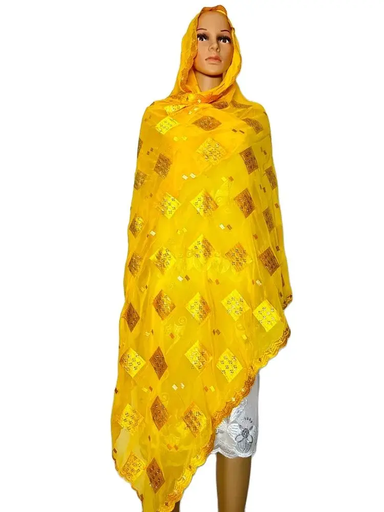 Écharpe de Dubaï en Mousseline de Soie pour Femme Musulmane, Grand Hijab Africain, Islam, Pashmina, Turban, Écharpe de Sauna, Châles Brodés,