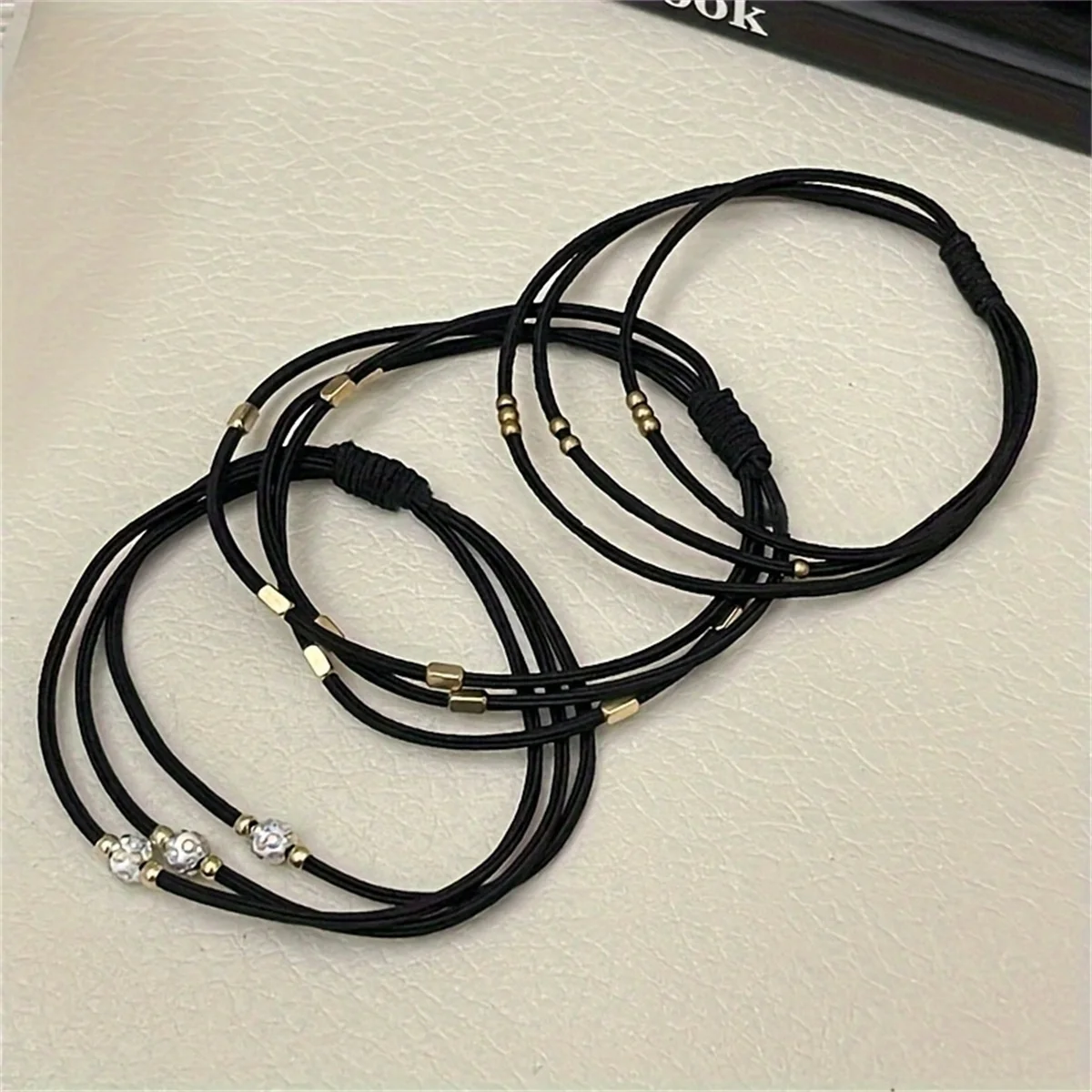 3pcs/set Hair Ties Crystal Alloy Bead Basic Black Color Elastic Hair Band Ponytail Holder Rubber Bands Women Hair Accessories