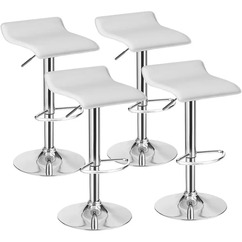 

Set of 4 Adjustable Swivel PU Leather Bar Stools with Footrest, Chrome Base, for Kitchen Island or Dining Room (White)