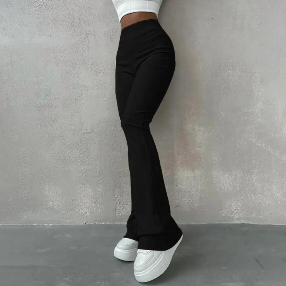 

Polyester Fiber Pants High Elastic Waist Women's Yoga Pants with Flared Hem Soft Warm Fabric for Fall Winter Sports Activities