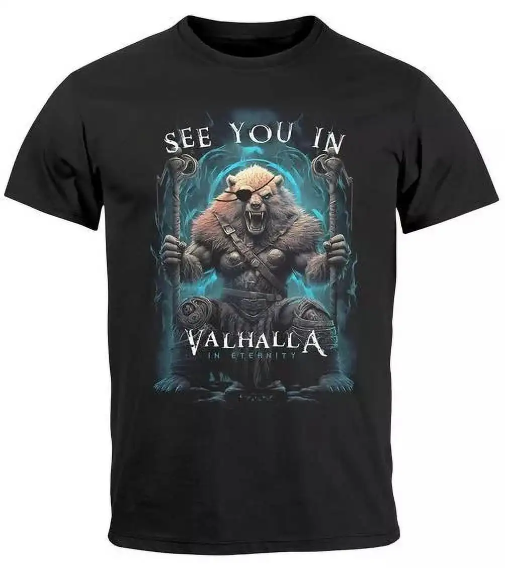 

See You in Valhalla Nordic Warriors Wolf Berserker T-Shirt 100% Cotton O-Neck Short Sleeve Summer Casual Mens T-shirt Streetwear