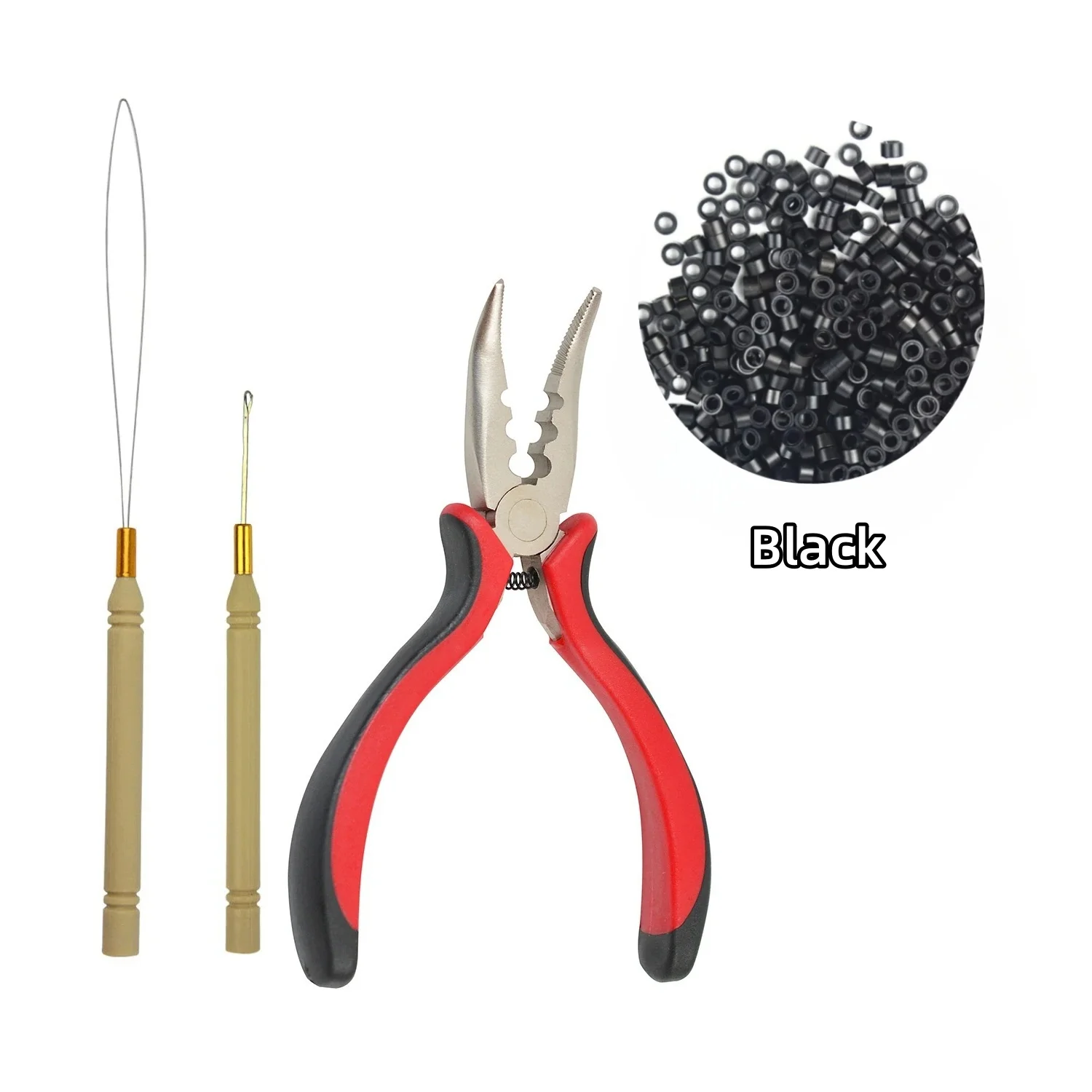 

Hair Extensions Tool Kit 1Pc Crochet Needle 1Pc Loop Threader 200 Pcs Silicone Lined Micro Rings and 1Pc Hair Extension Plier