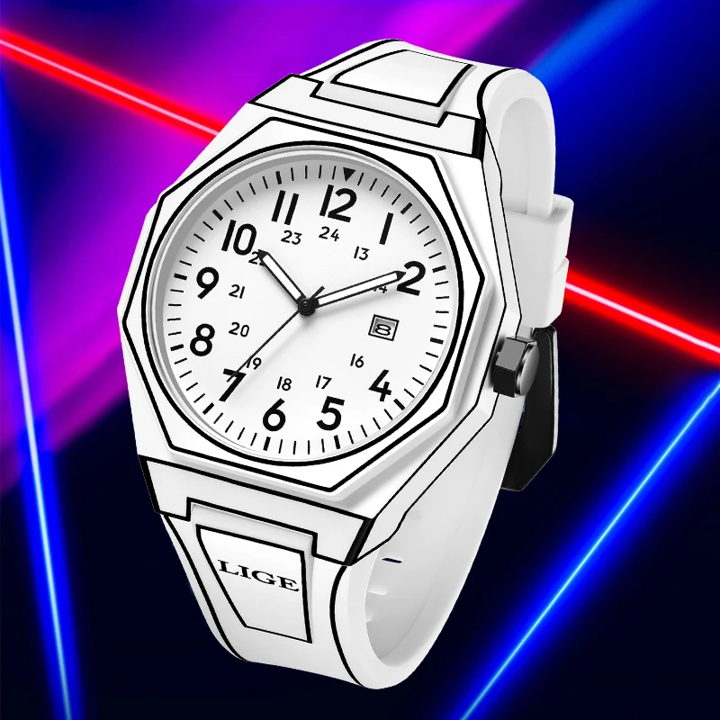 LIGE Original Design Man Watch Creative Casual Sport Fashion Simple Dial Comic Style Auto Date Waterproof Quartz Watches for Men