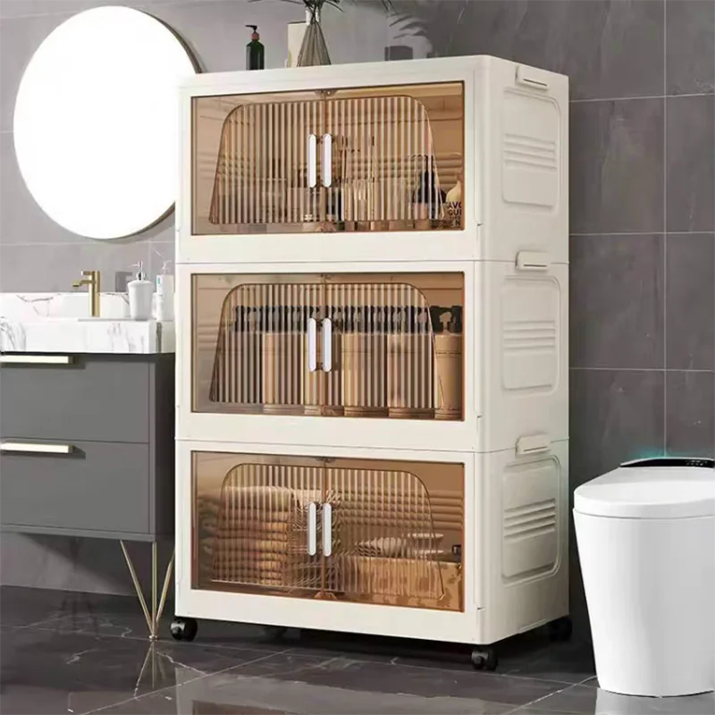 Folding Storage Cabinet Storages Cabinet Waterproof and Dustproof with Swivel Wheel Kitchen Bedroom Living Room Storage Wardrobe