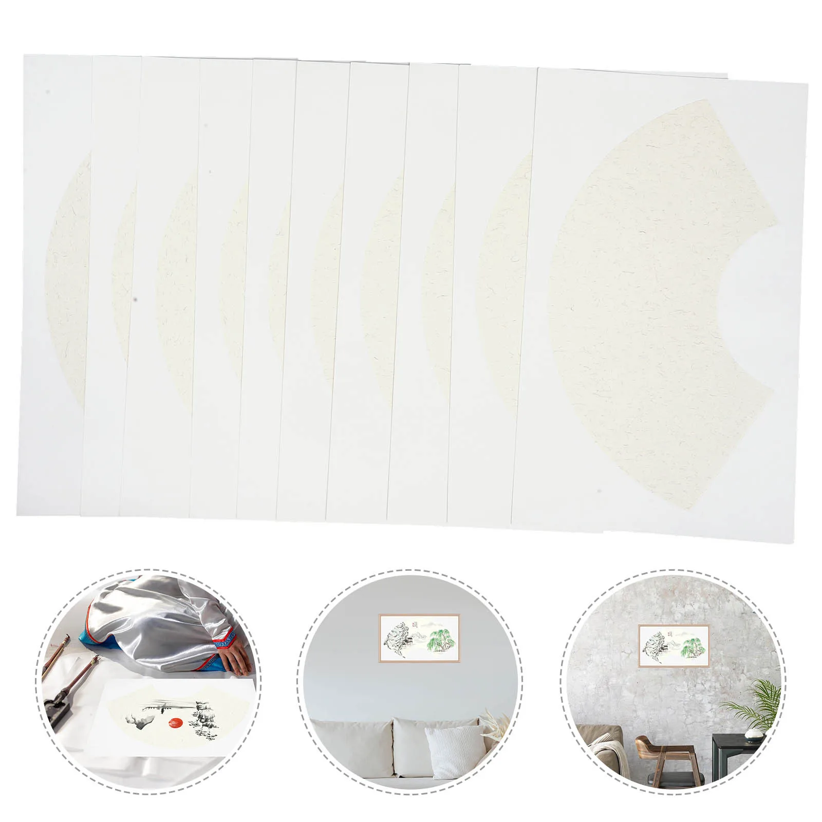 

10Pcs 30x50cm Fan Shaped Chinese Calligraphy Paper Xuan Rice Paper Sheets for Painting Drawing Writing Art Creation