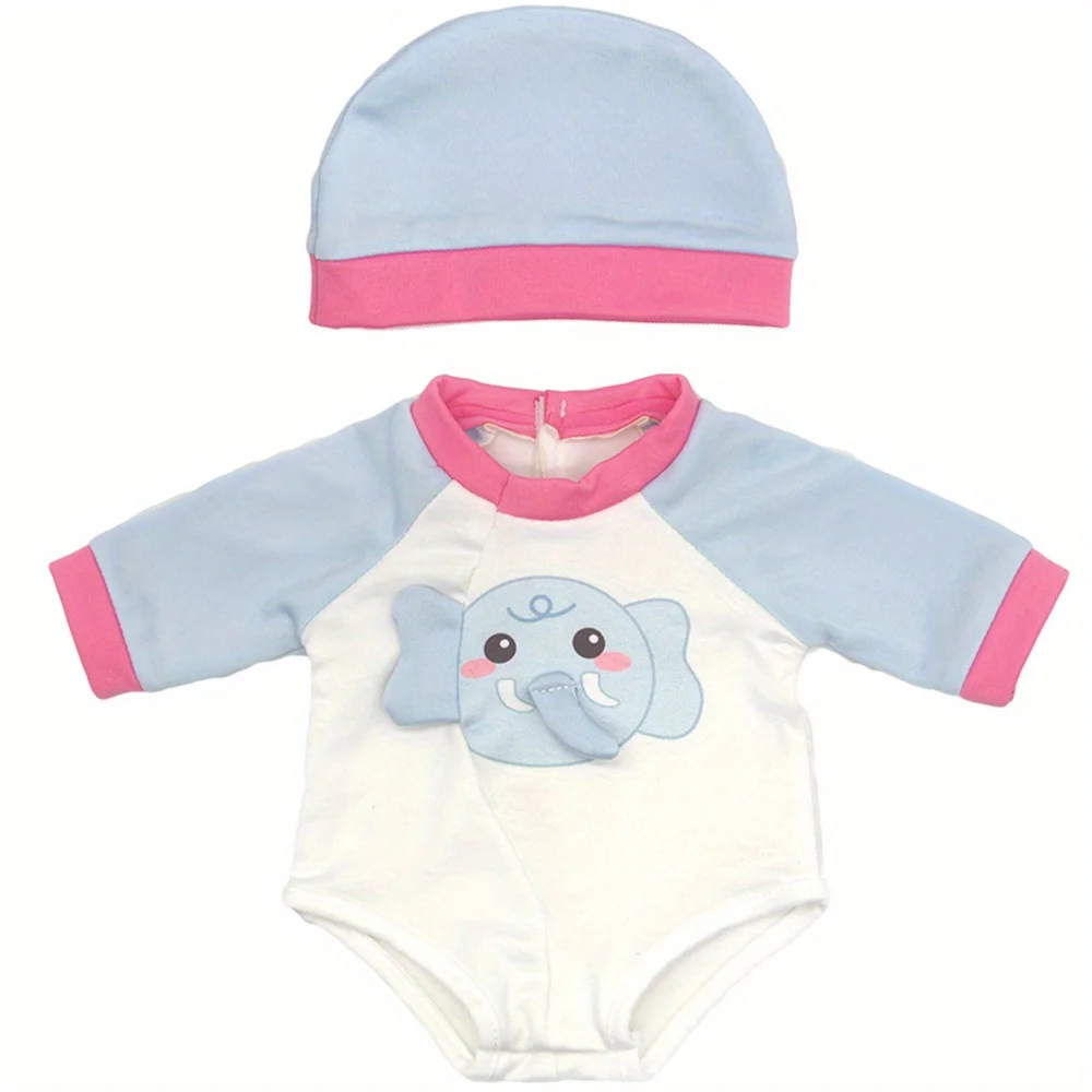 女の子用の白と青の象の人形の服,人形用のロンパース,18インチのスーツ,54.7 cm,アメリカの人形に適した1セット