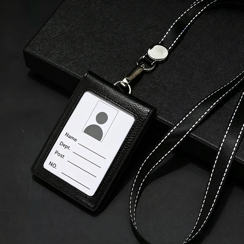 NEW Genuine Leather Badge Holder Business Work Card Neck Strap Lanyard ID Chest Card Name Tag Case Office Supplies