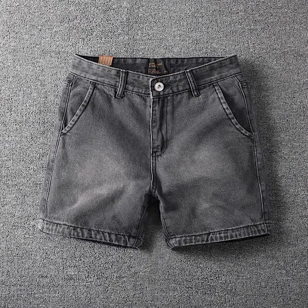 Pria Musim Panas Vintage Denim orts Lurus Kaki Fit Bekerja orts Kasual pertengahan Pinggang ort Celana Youth Faion Tabung Lurus