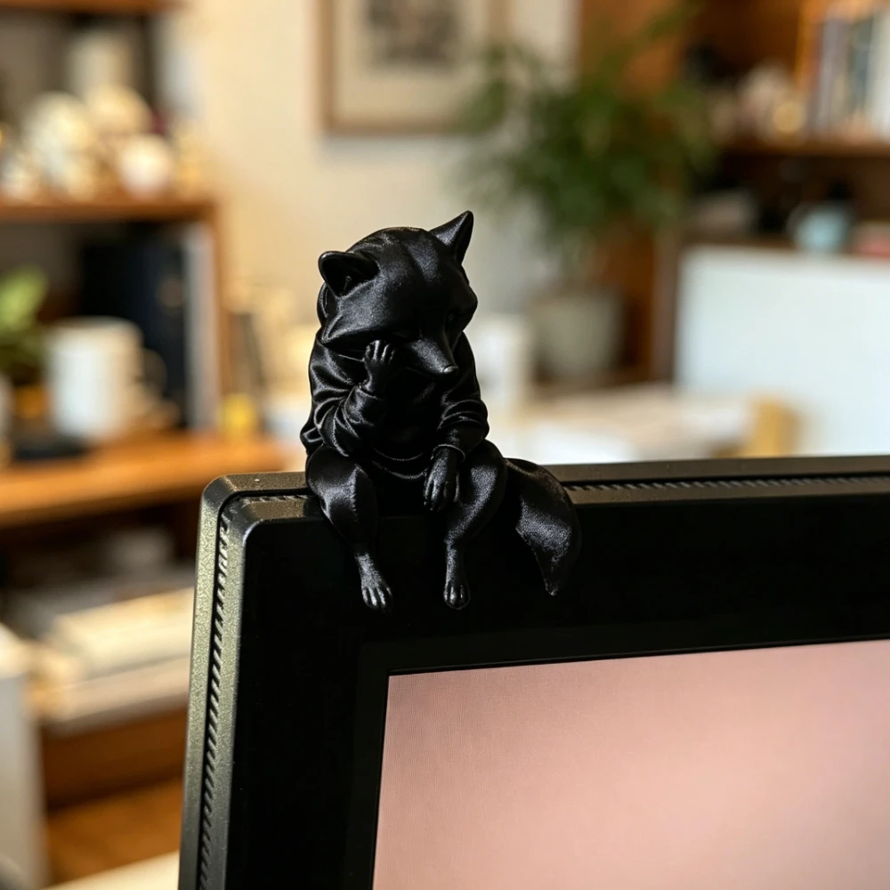 Miniature Thinking Raccoon Figurines Cute Animal Statue Edge Sitter Ornaments for Home Office Desk Monitor and Shelf Decor Gifts