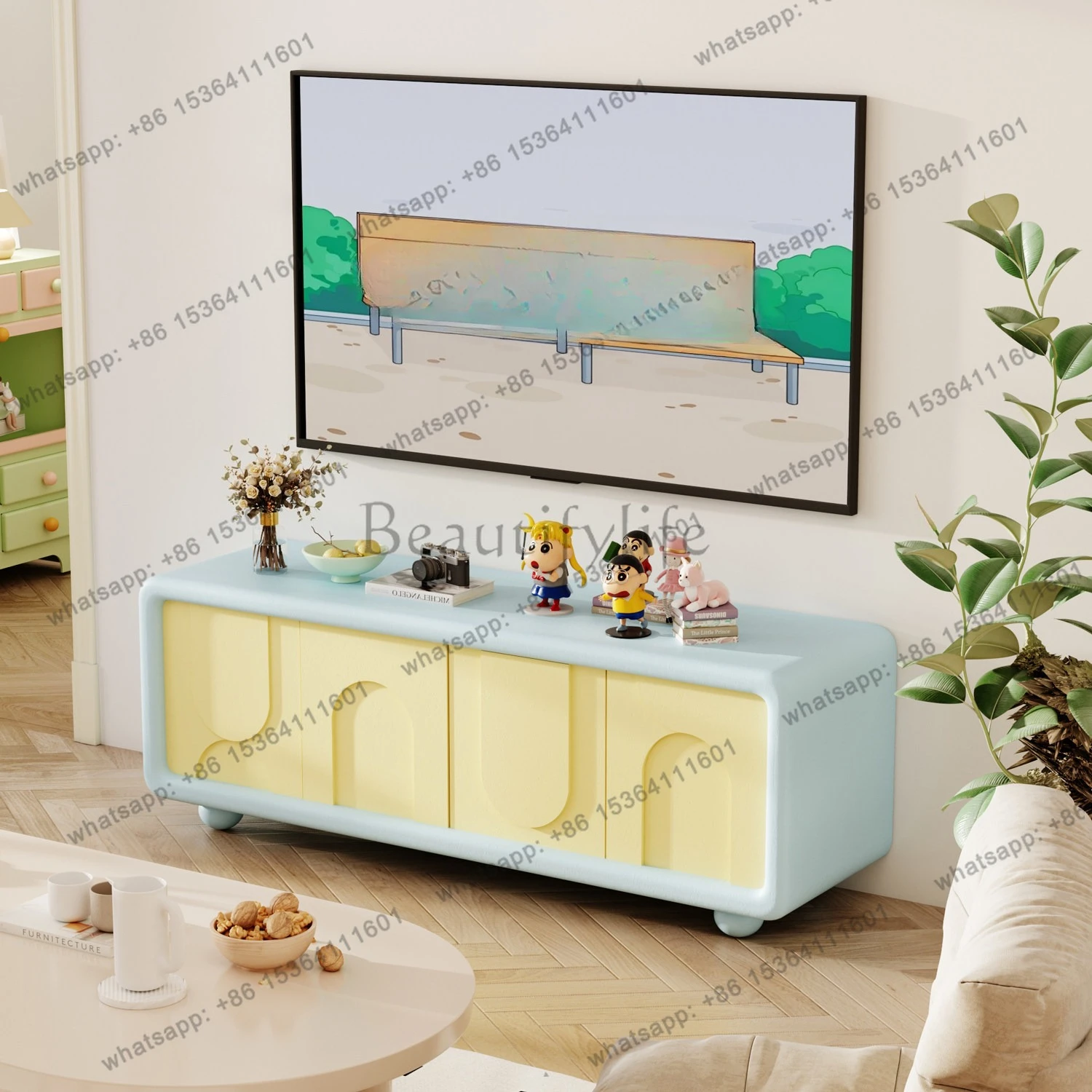 Living room decoration cabinet second-hand display simple ins cream style storage TV cabinet