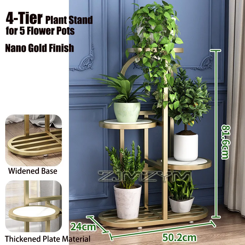Modern Luxury Multi Tier Metal Plant Stand Curved Tiered Plant Shelf Indoor Flower Pot Display Rack for Living Room Balcony