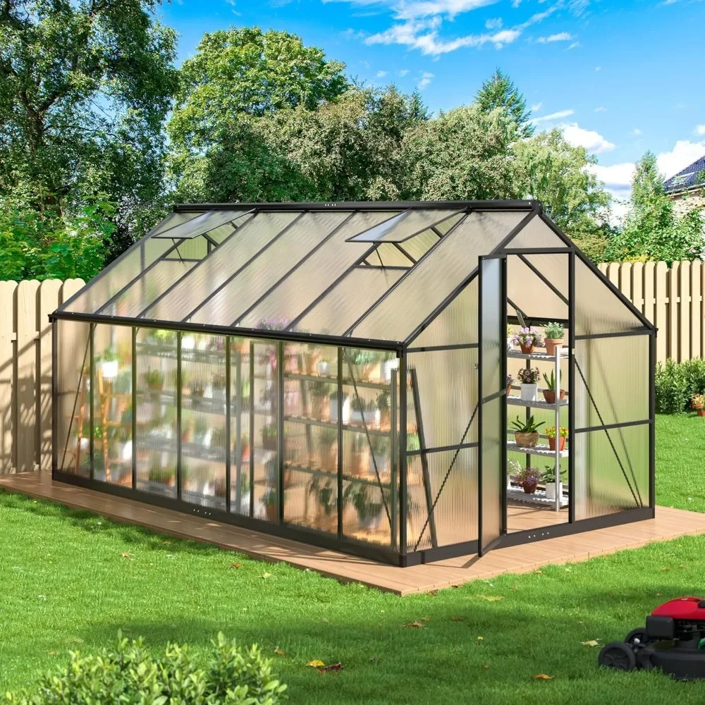 

Greenhouse Outdoors 8x14 FT , Quick-fit Structure Greenhouse Window Ventilation, Aluminum Greenhouse for Garden Backyard, Black