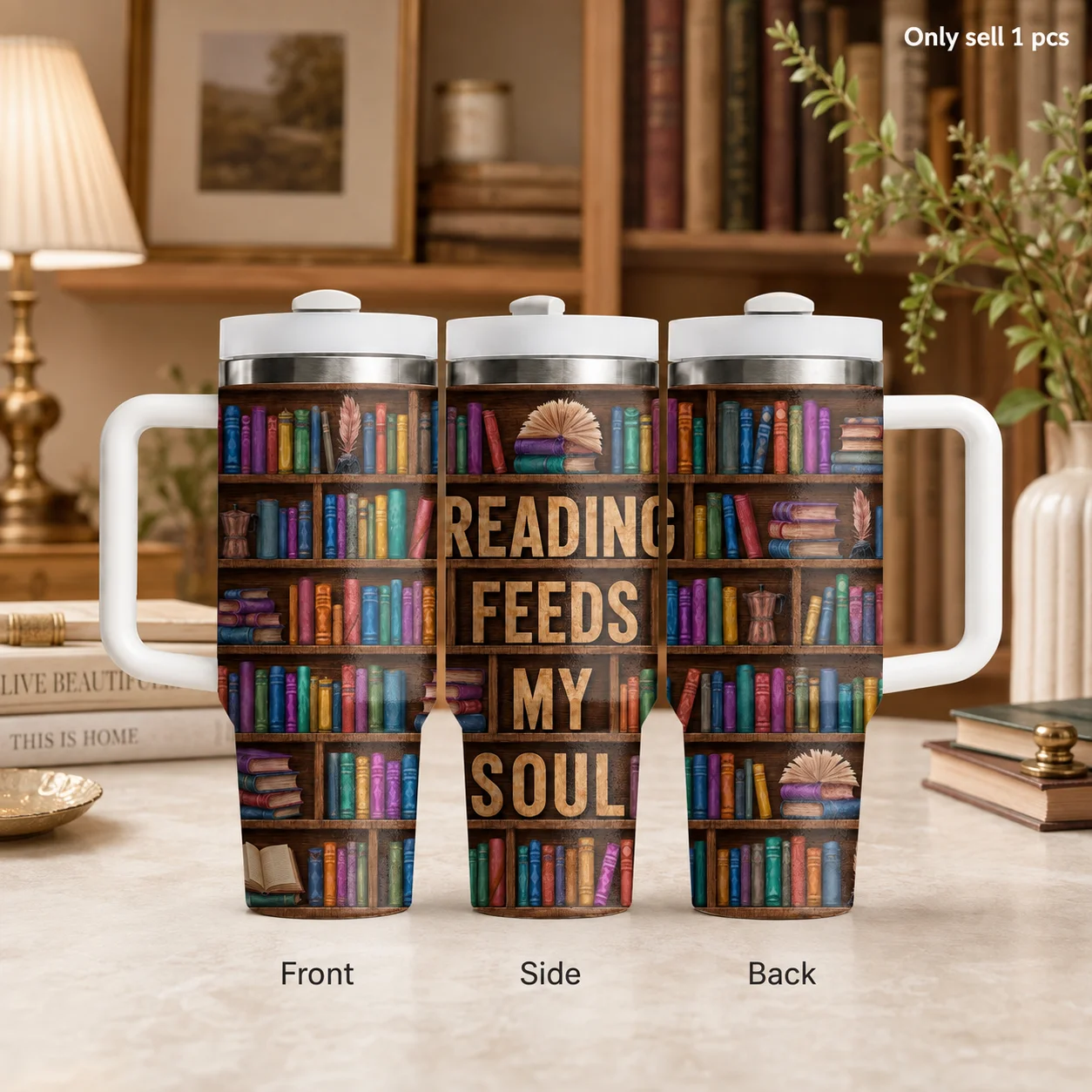 Reading Is My Happiness Vacuum Flasks 40oz Stainless Steel Insulated Tumbler With Handle & Straw Leakproof Travel Mug