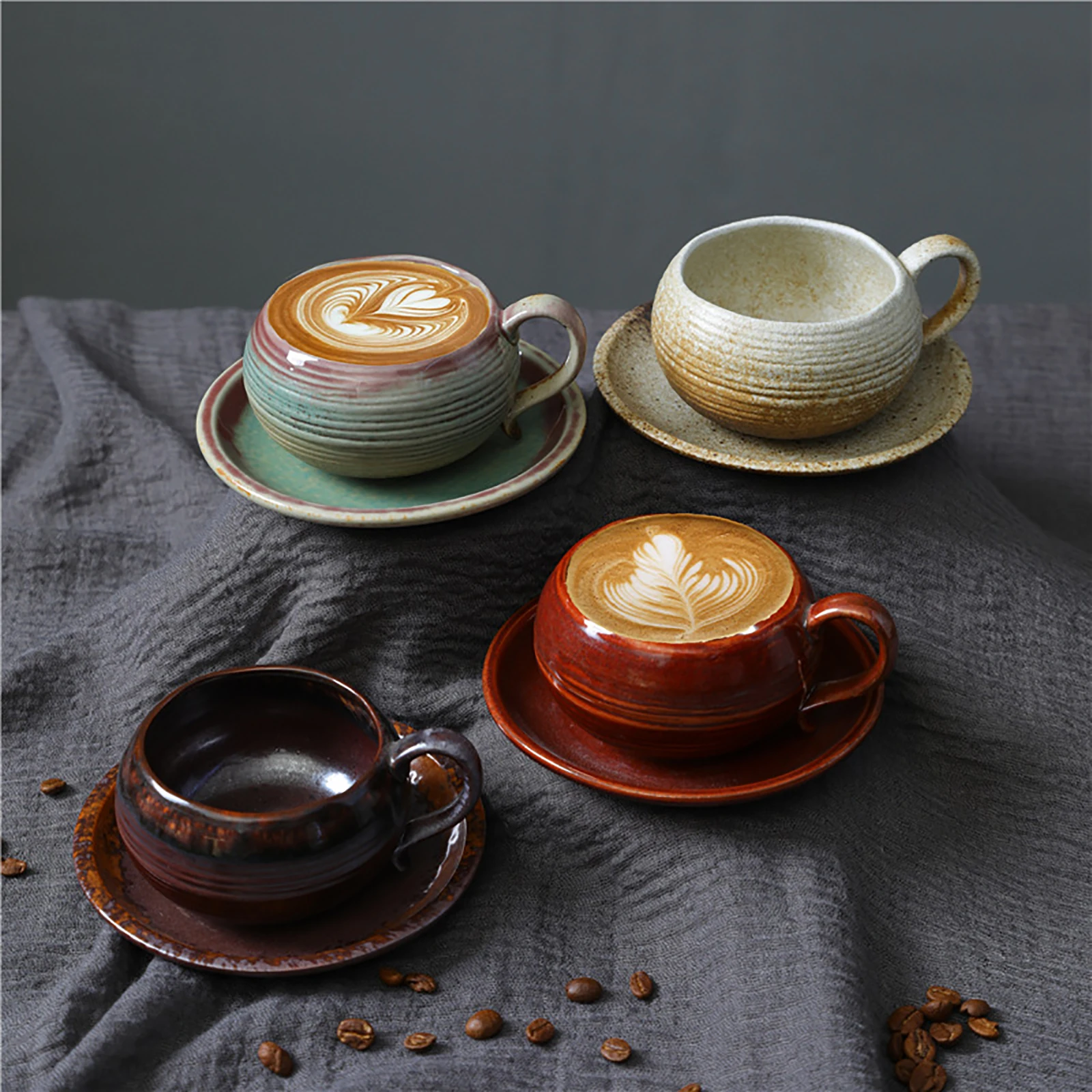 

Handcrafted Ceramic Coffee Cup and Saucer Set, 5 oz Porcelain Espresso Cups, Multicolor Cappuccino Mug Teacup Drinkware Hot Sale