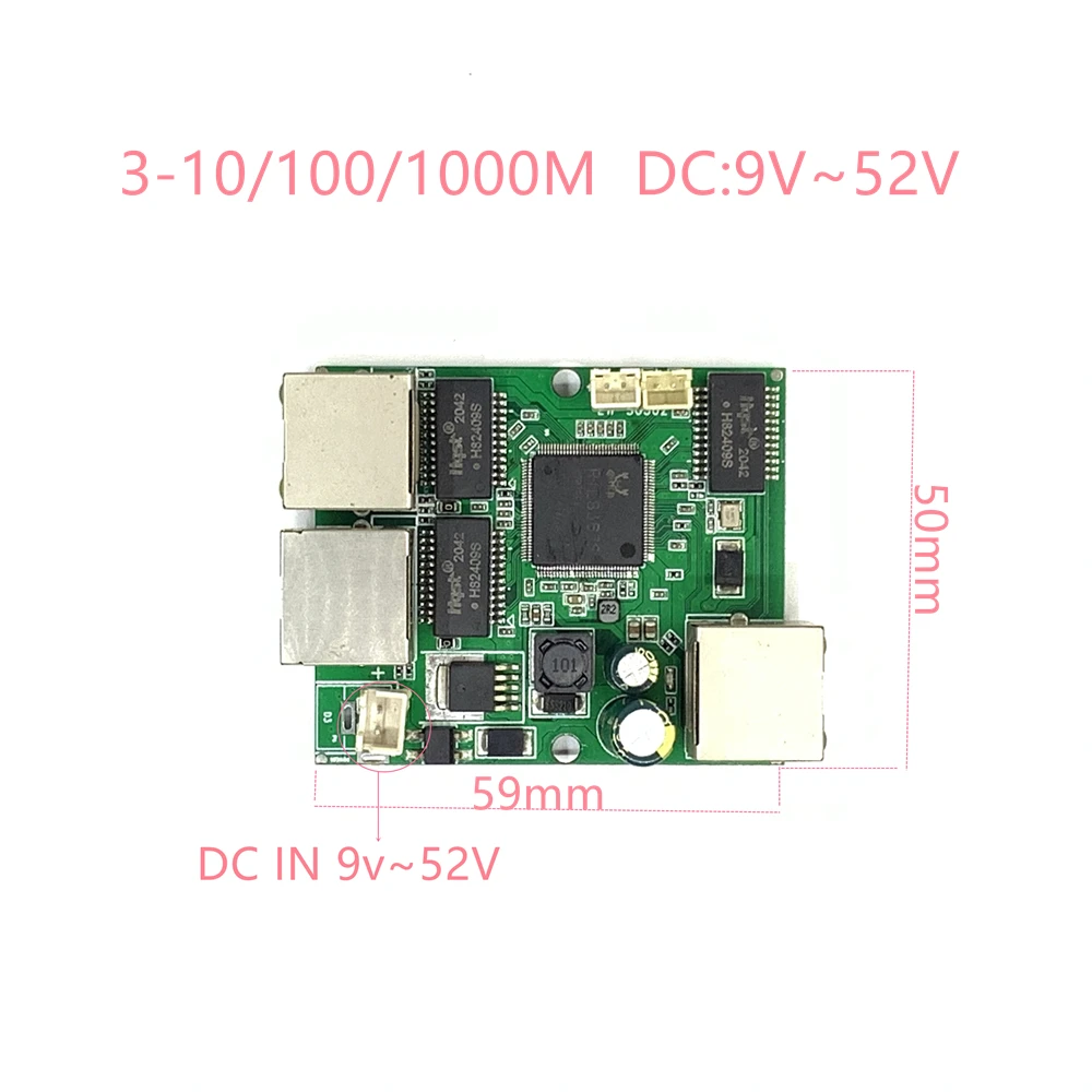 Módulo integrado dc 5v 12v16v 18v 24v36v48v 1a-3a do interruptor dos ethernet do gigabit do porto de 10/100/1000m 5 no interruptor industrial dos ethernet