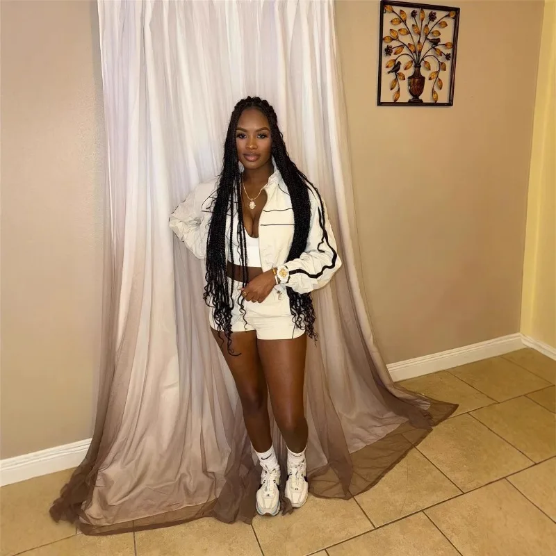 Women 2‑Piece Tracksuit Black Piping Zip‑Up Oversized Jacket+High Waist Shorts Set Casual Streetwear Matching Outfit For Girls