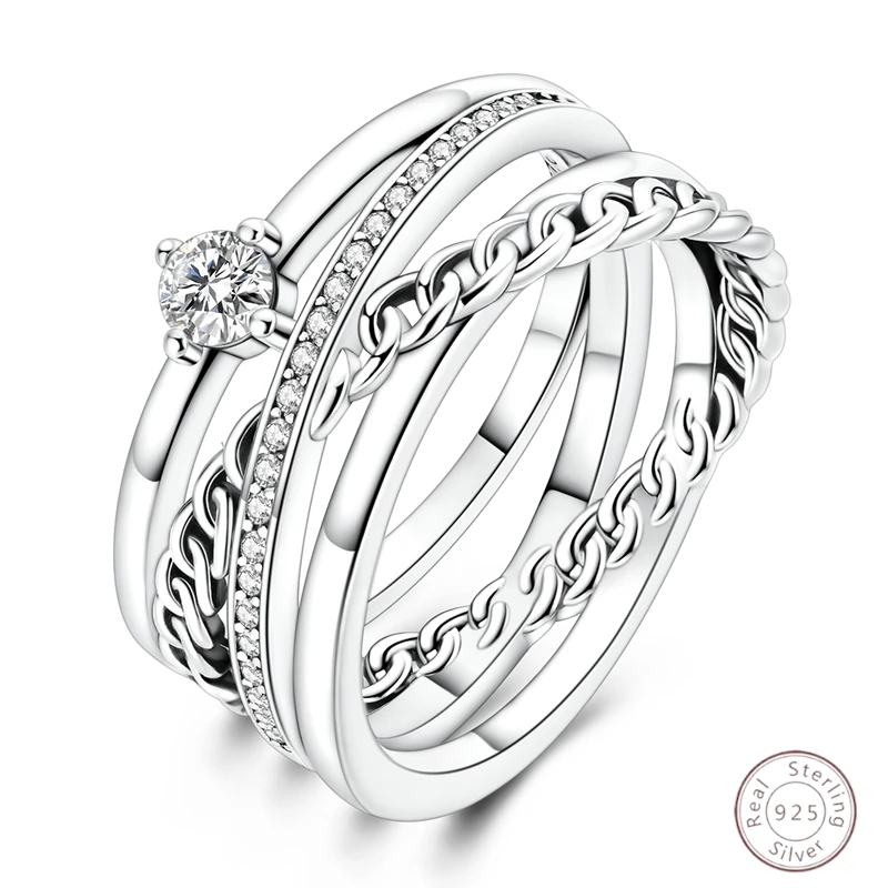 

Новые модные многослойные кольца из стерлингового серебра 925 пробы, простые женские кольца для дня рождения, ювелирные изделия, юбилейные ювелирные изделия, подарки