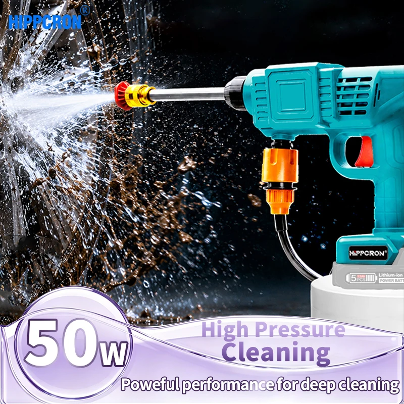 HIPPCRON 6 in 1 High Pressure Electric Car Washer Water Gun 18000RPM Brushless Portable Cleaning Tool For Makita 18V No Battery
