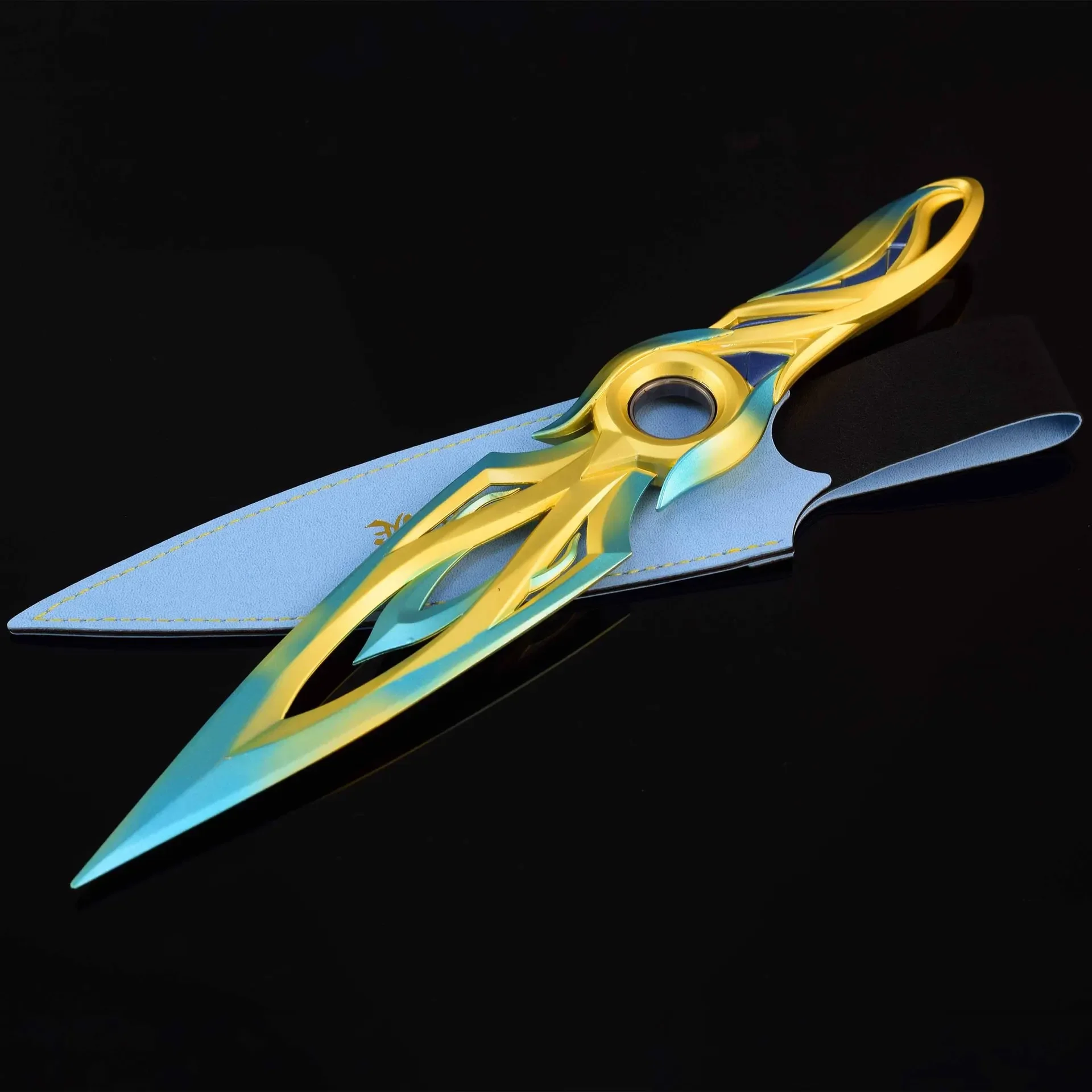 Kunai Mystbloom de 28 cm con Funda, para Cosplay del Juego Valorant, Modelo de Kunai Giratorio Dorado, Llavero Coleccionable, Regalo
