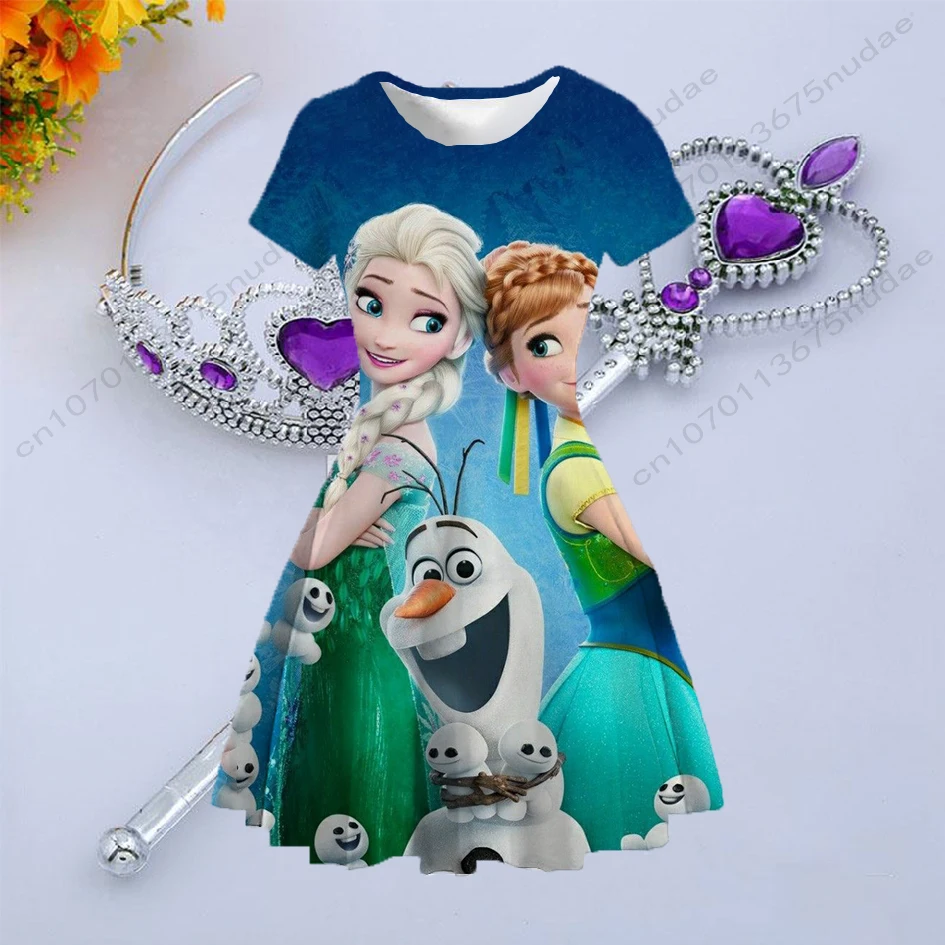 children's dress Disney Frozen series print round neck short sleeve French slimming figure temperament princess skirt