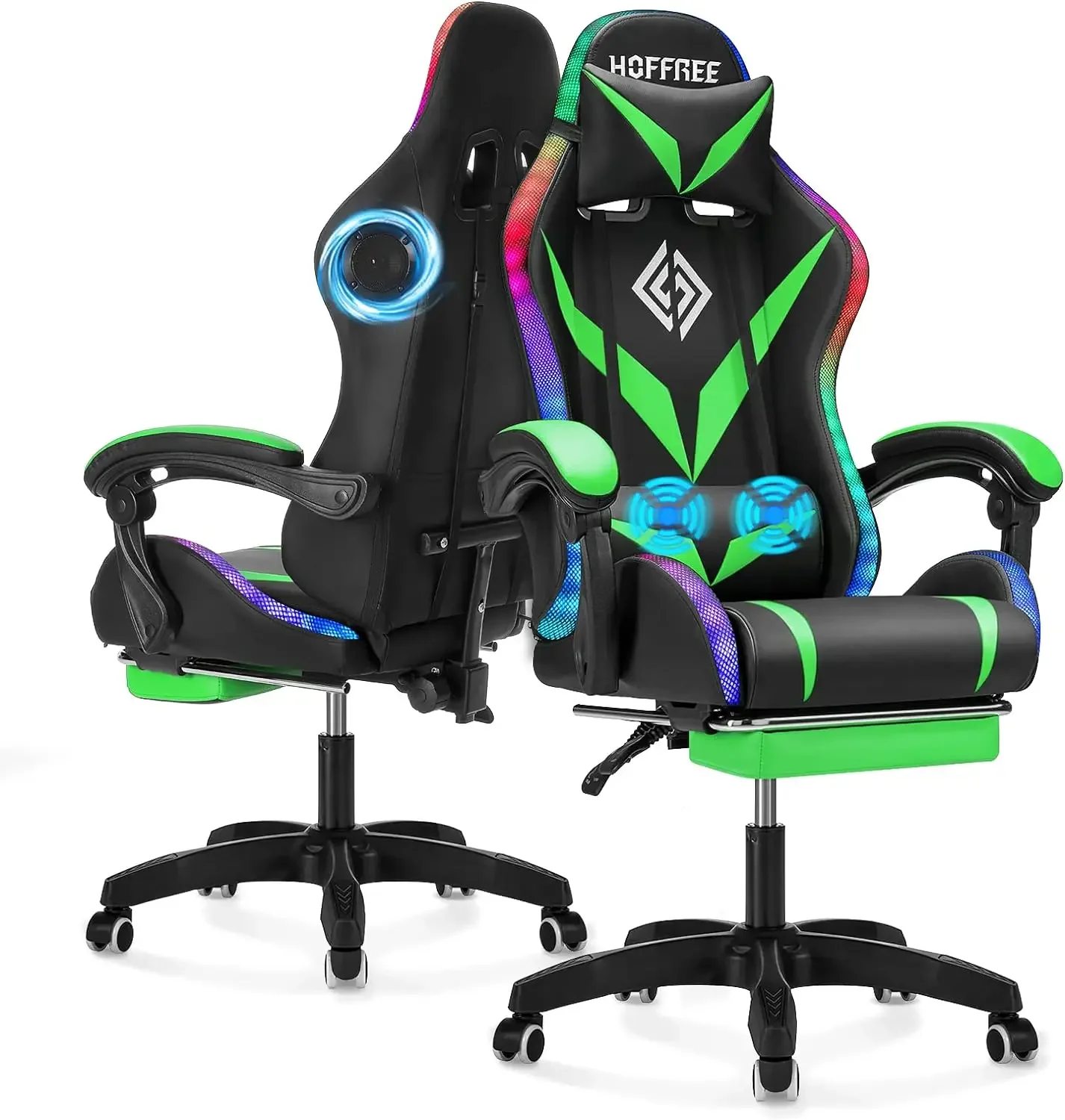 Gaming Chair with Bluetooth Speakers and RGB LED Lights Ergonomic Massage Computer Gaming  with Footrest Video Game Chair