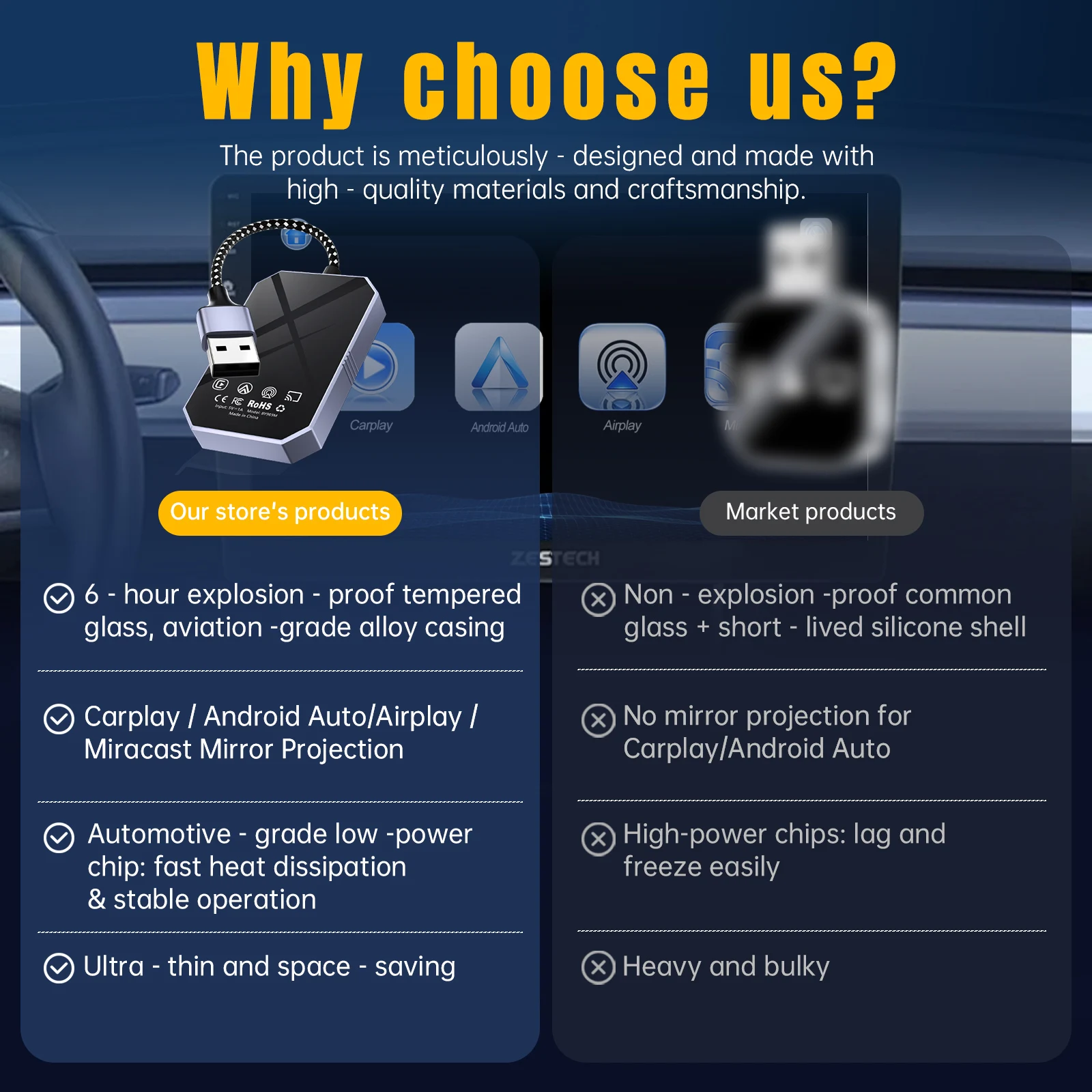 Adapter bezprzewodowy 4 w 1 do samochodu Smart Box CarPlay Android Auto z funkcją Airplay i mirroringu ekranu Miracast dla VW, Audi i Benz