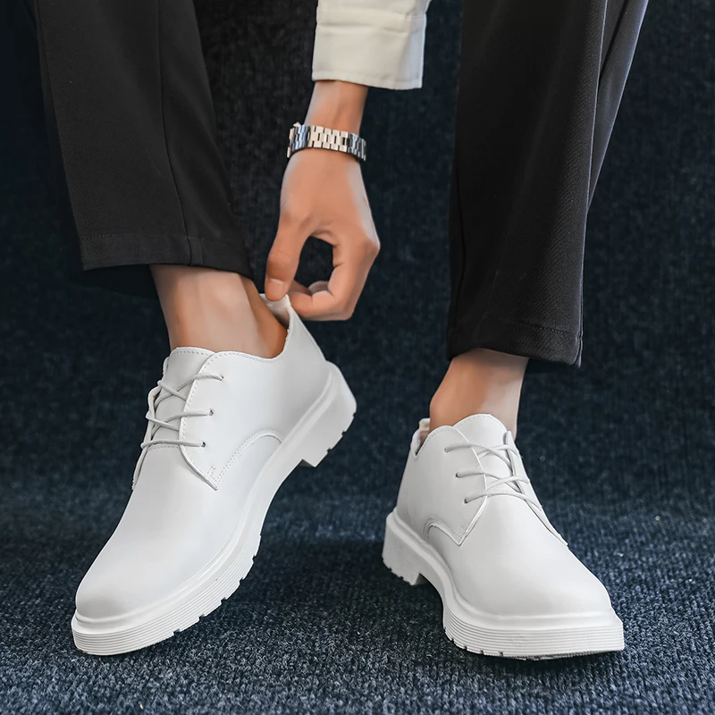 Men\'s Casual British Leather Shoes Platform Business Brand Formal Wear Lightweight Couple Round Toe Versatile Work Shoes 35-48