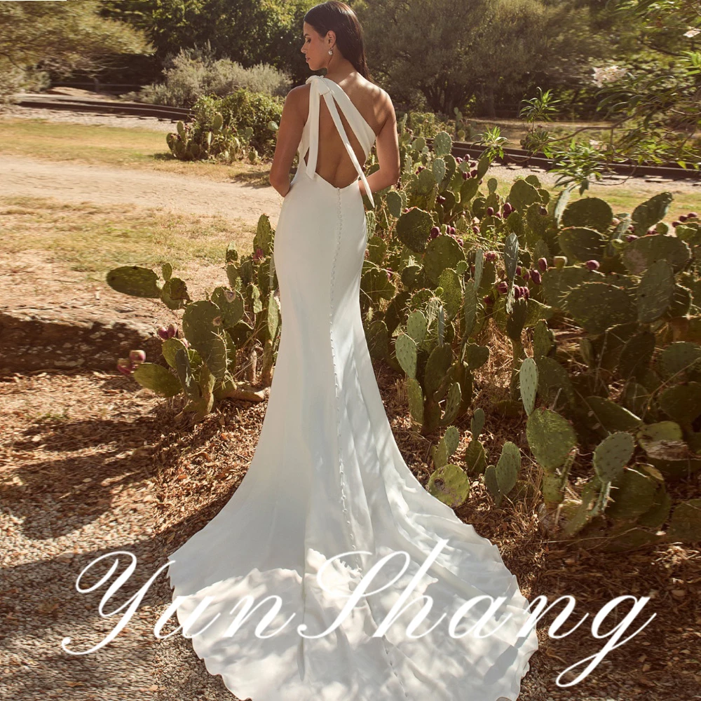 

YunShang Customized Wedding Dress Bridal Gown Mermaid Pearl Strap Square Neck Backless Train Elegant Stylish Unique Glamorous