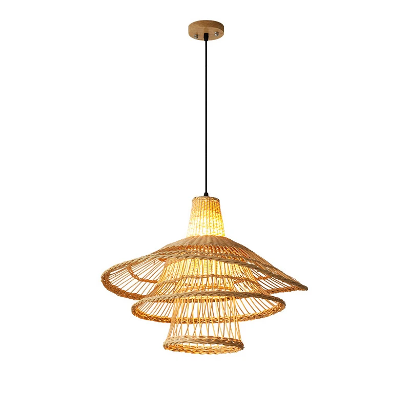 54cm Hand Woven Wicker Mushroom Shade Pendant Light Fixture Japanese Tatami Vintage Country Art Deco Hang Ceiling Lamp E27 Bulb