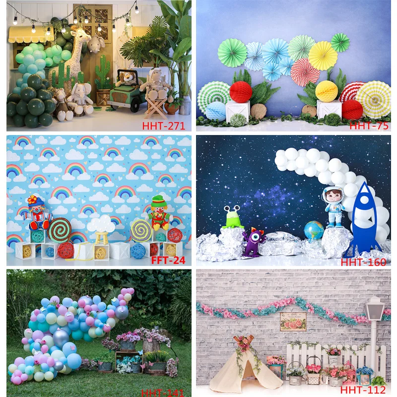 

Vinyl Personalized Decoration With Colorful Balloon Arch Snowman Background Newborn Baby Birthday Photography Backdrops FSS-103