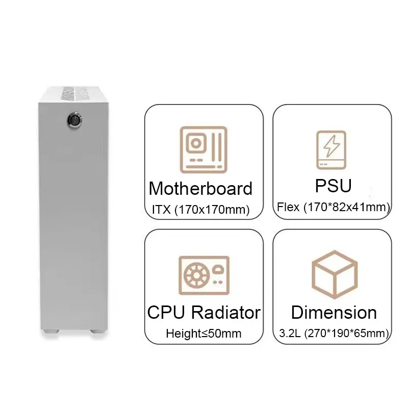 ARSYLID ITX Q32 Thins Computer Case 3.2L Smaller Mini Core Display Form Factor Chassis 50mm Radiator Flex PSU Q31