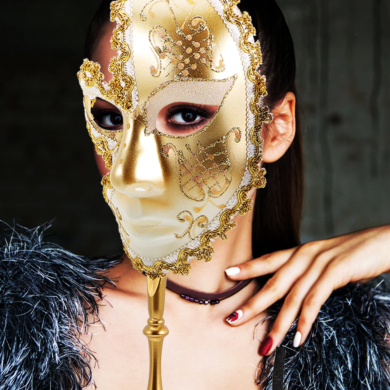 Máscara de fiesta veneciana para hombres, suministros de disfraces, máscaras decorativas festivas, accesorios con palo para hombres