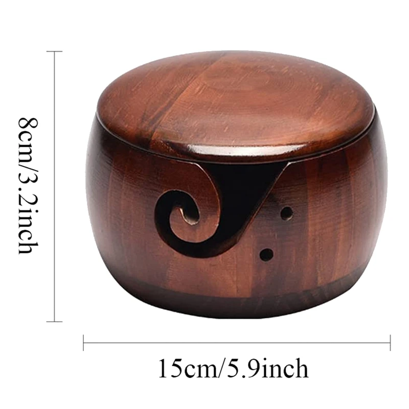 

Деревянная миска для пряжи, миски для пряжи с крышкой для вязания крючком, держатель для шариков пряжи, миска для хранения пряжи ручной работы, темное дерево-A51M