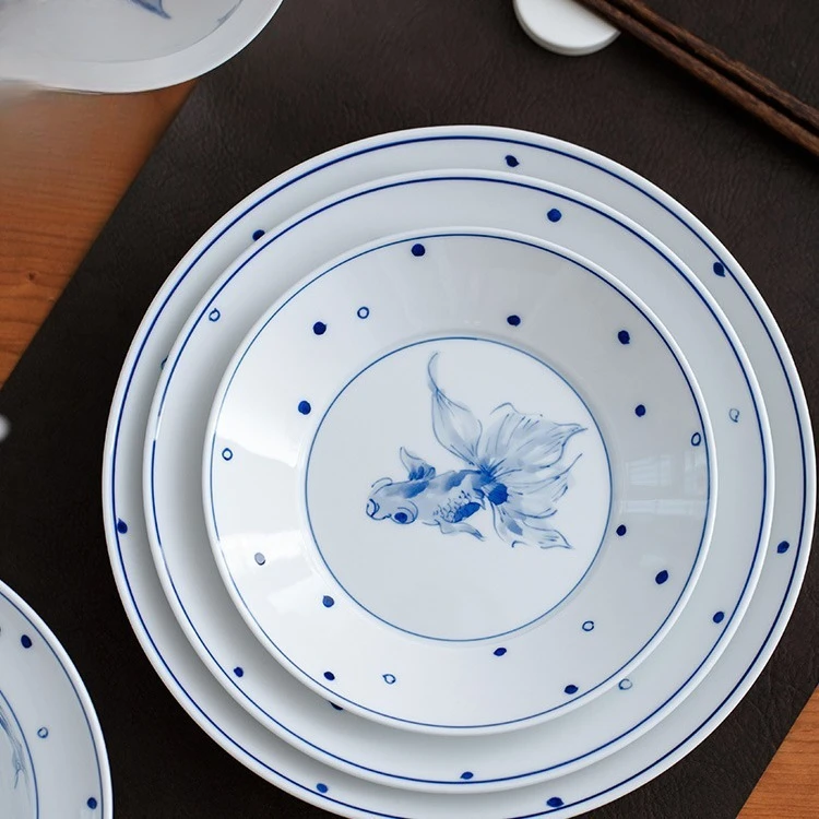

DSA goldfish underglaze blue and white hand-painted dishes set household dishes combination tableware housewarming gift