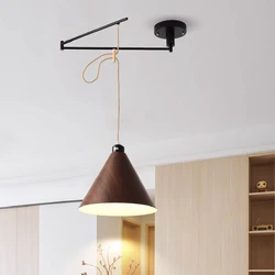 Retractable Shift Dining Table Chandeliers Walnut Solid Wood Swing Arm Lamps Nordic Modern Rotatable Folding Long Arm Chandelier