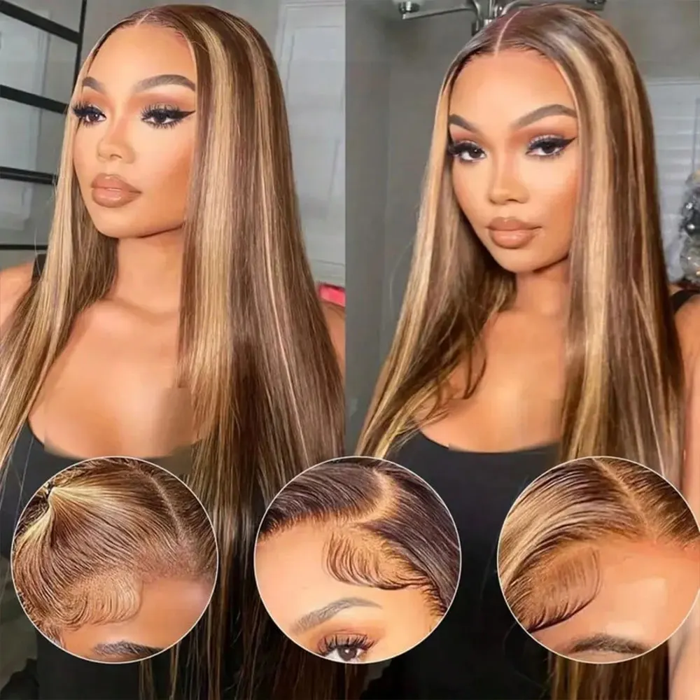 تسليط الضوء على أومبير P4/27 باروكة من شعر طبيعي الدانتيل قبل Plucked13x4 مستقيم HD الدانتيل الشفاف الجبهة باروكة من شعر طبيعي 34 بوصة 200% الكثافة