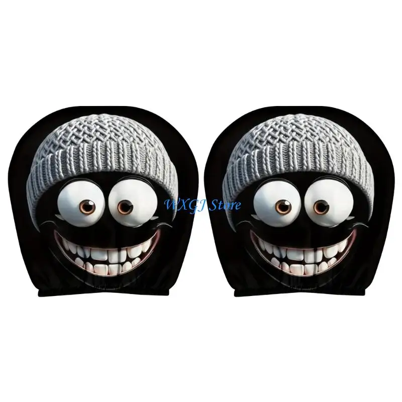 37JE Double Car Headrest Covers with Amusing Expression Most Seats Tightly