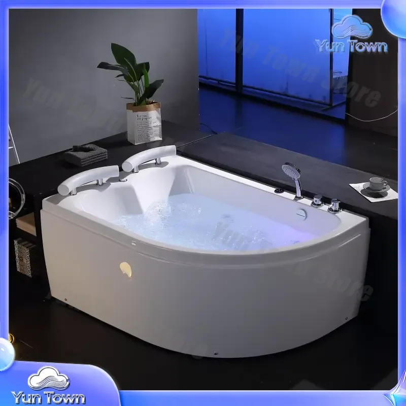 Modern Curved Acrylic Whirlpool Bathtub for Adults 12 Jets Soaking Tub 2-Person Capacity SPA Bath Tub for Outdoor Indoor Use
