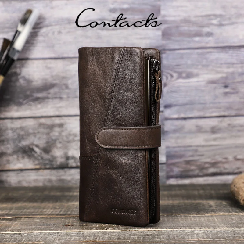 

Винтажный кошелек CONTACT'S из натуральной кожи, длинный, мужской, с карманом для телефона, отделением для фото и карт, женский кошелек для ежедневного использования, путешествий, подарок