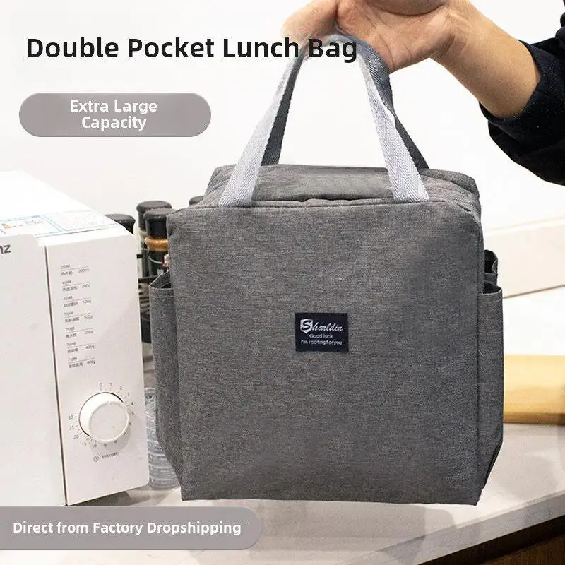 厚手アルミホイルランチバッグ-ダブルポケット弁当箱-防水断熱ライスボックスバッグ-食品グレードpe素材ピクニックバッグ