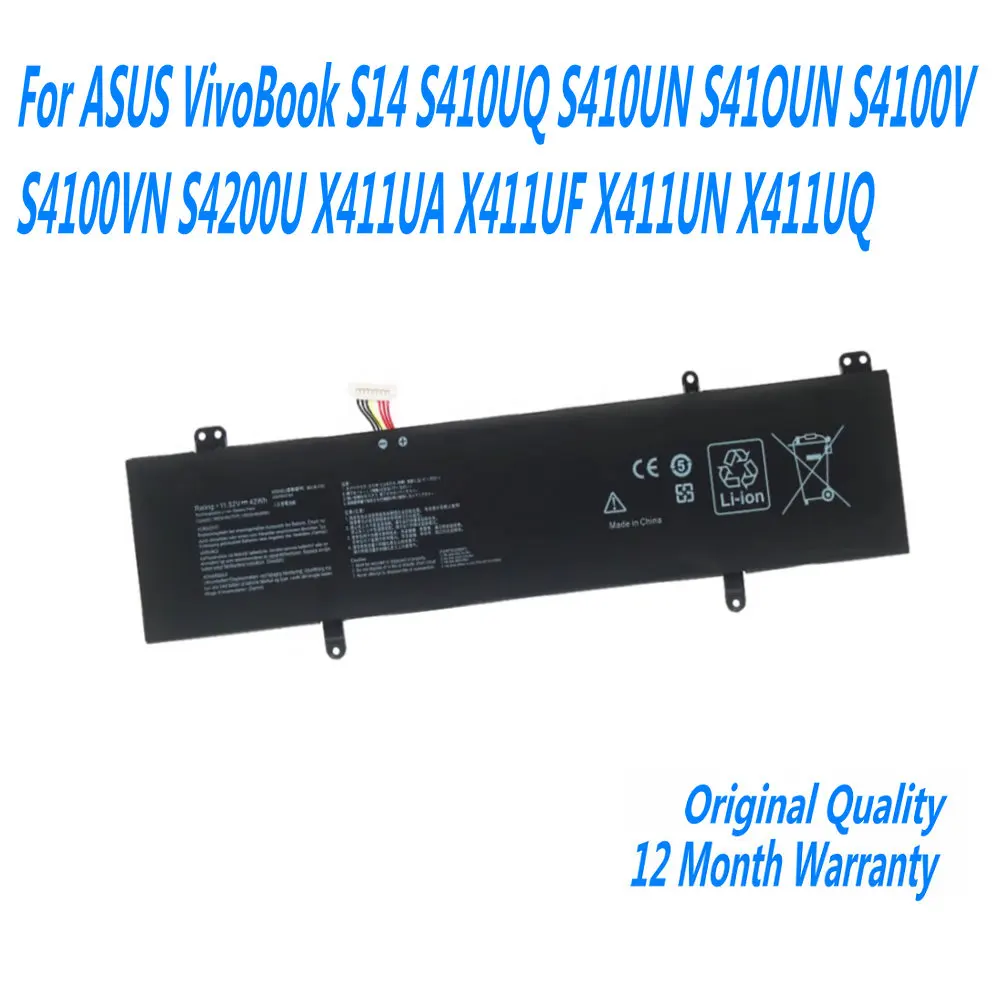 New B31N1707 Laptop Battery For Asus VivoBook S14 S410UQ S410UN S41OUN S4100V S4100VN S4200U X411UA X411UF X411UN X411UQ