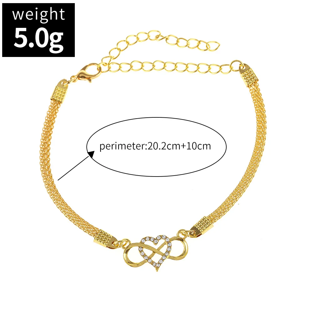 Trendy Crystal Heart Foot Ankle Chains Silver Color Infinity Symbol Charms Bracelet On The Leg Simple Geometry Ankle Bracelets