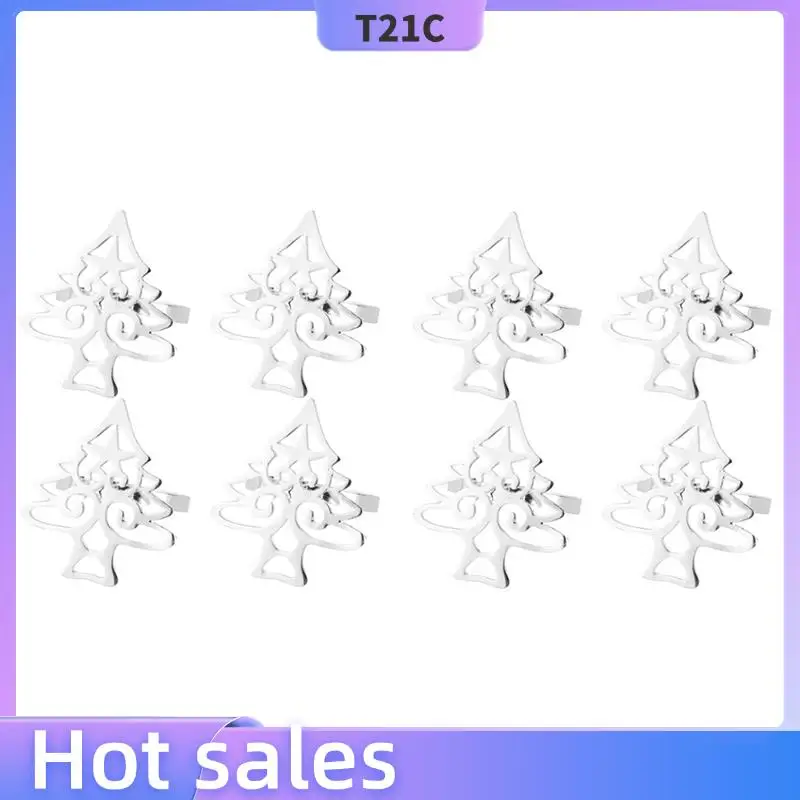 

T21C 8Piece Napkin Buckle Table Christmas Decorations Napkin Holders For Cloth Napkins ,Silver