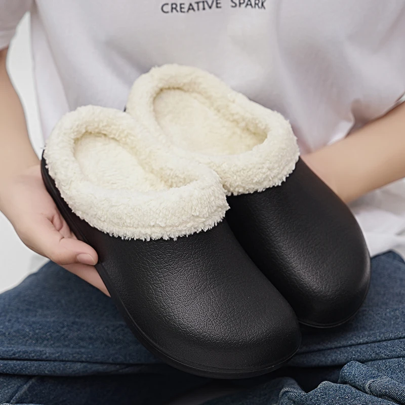

2025 New Fashion Cotton Men's Slippers Winter Warm Plush Men Slippers Waterproof Garden Shoes Indoor Outdoor Men's Warm Shoes
