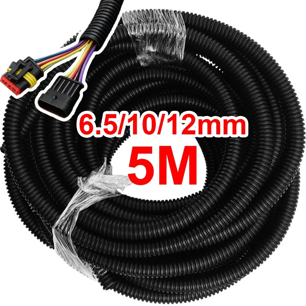5M PP Flame Retardant Tube Car Corrugated Wire Loom Black Cable Sleeve Auto Electrical Wiring Harness Protector Spiral Wrap Hose