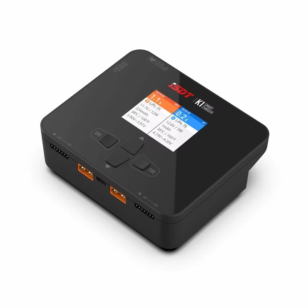 ISDT K1 Dual Channel Balance Lipo Charger AC 100W DC 2X250W 10A 2.4″ IPS LCD Display Multilingual for Lipo NiMh Pb Battery - Image 2
