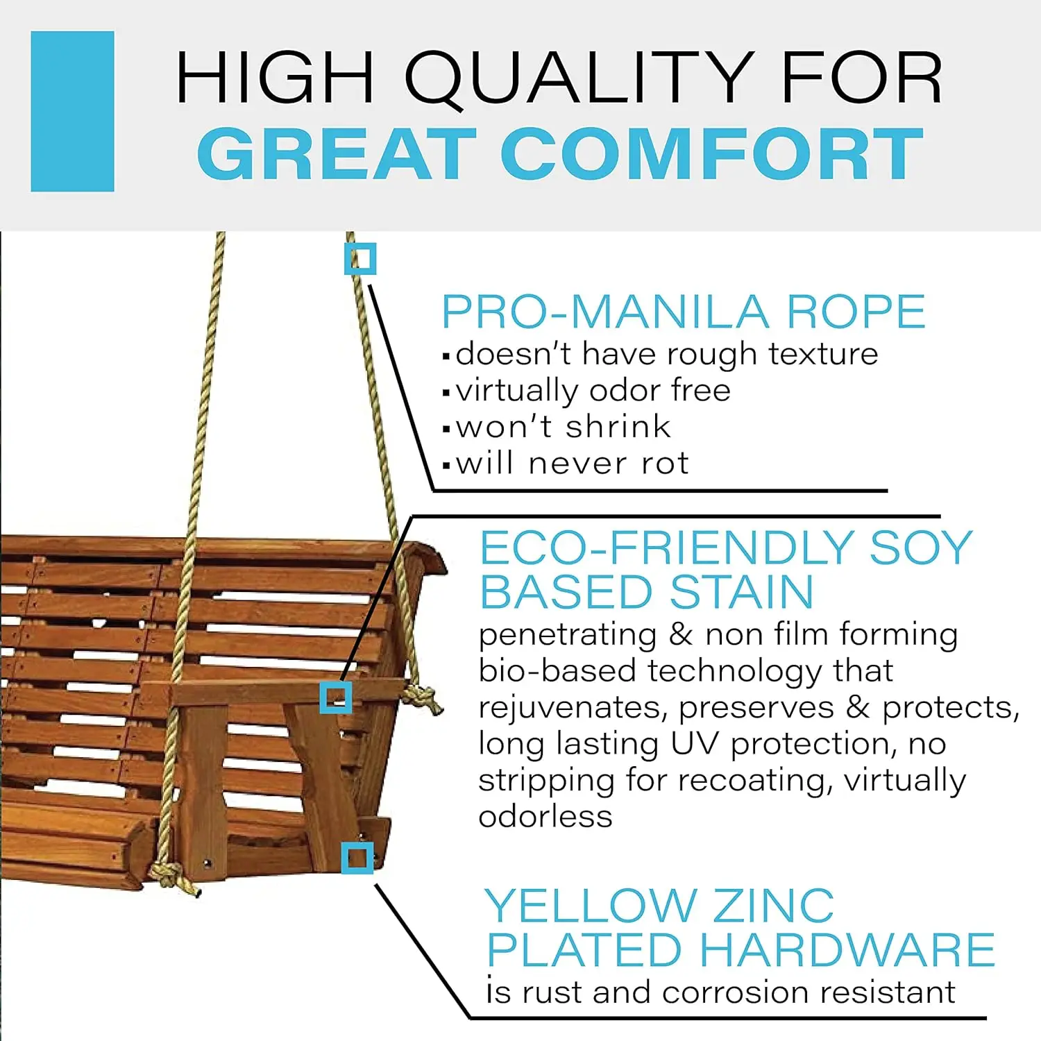 Amish Heavy Duty 800 Lb Rollback Console Treated Porch Swing with Hanging Ropes (Cedar Stain)