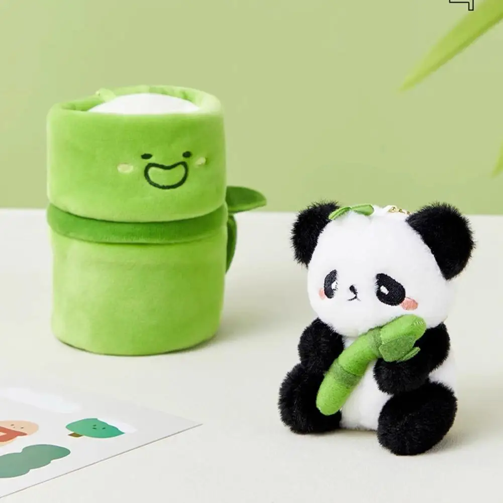 2 w 1 Cute rurka bambusowa Panda pluszowa Kawaii płaczliwa Panda wypchane zwierzę Plushie Super miękki pluszowy Panda brelok 12cm