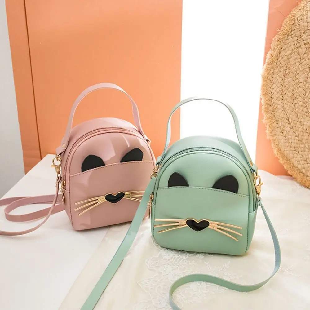 PU Leather Cat Shoulder Bag Multipurpose Large Capacity Cartoon Backpack Adjustable Shoulder Strap Women Messenger Bag