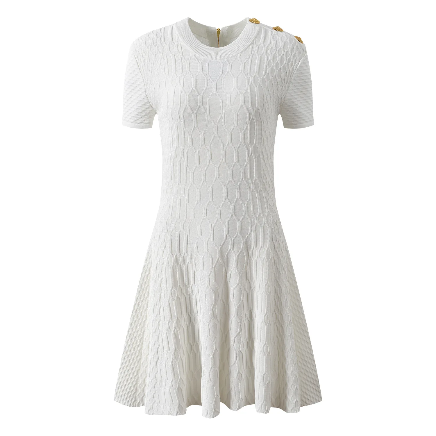 ZJYT ربيع الخريف موضة الأبيض محبوك فساتين سترة النساء مصمم س الرقبة قصيرة الأكمام فستان حفلة عادية صغيرة أنثى جديد